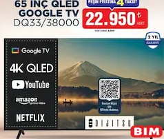 DİJİTSU 65 İNÇ QLED GOOGLE TV DQ33/38000 AKILLI TELEVİZYON fiyat ve kampanya bilgisi
